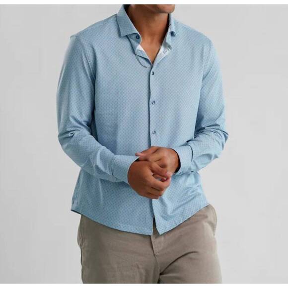 NEW STONE ROSE apex diamond geo long sleeve shirt in light blue